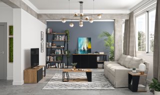 Meuble TV design ALBI en bois noyer/noir